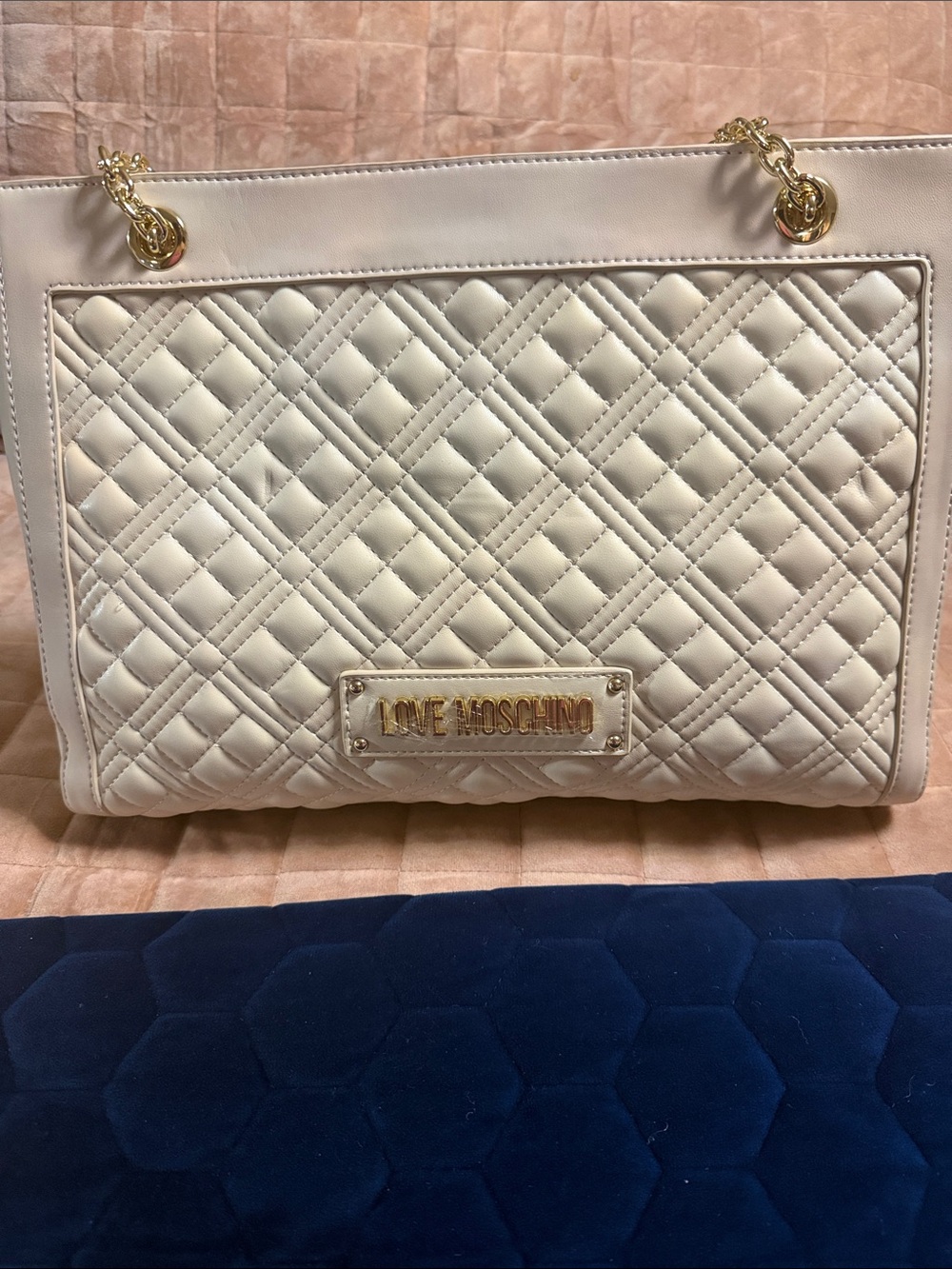 Love Moschino Cream Quilted Tote with Gold Hardware